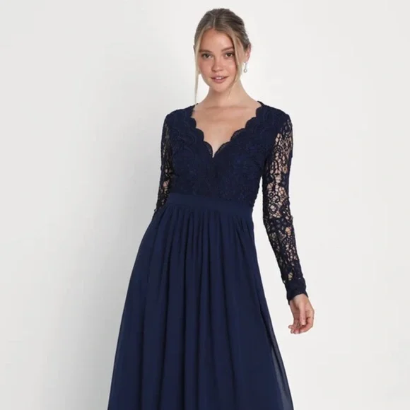 Navy Blue Long Sleeve Lace Maxi Dress | Womens | X-Large (Available in M) | 100% Polyester | Lulus Navy Blue Long Sleeve Lace Maxi Dress | Womens | X-Large (Available in M) | 100% Polyester | Lulus